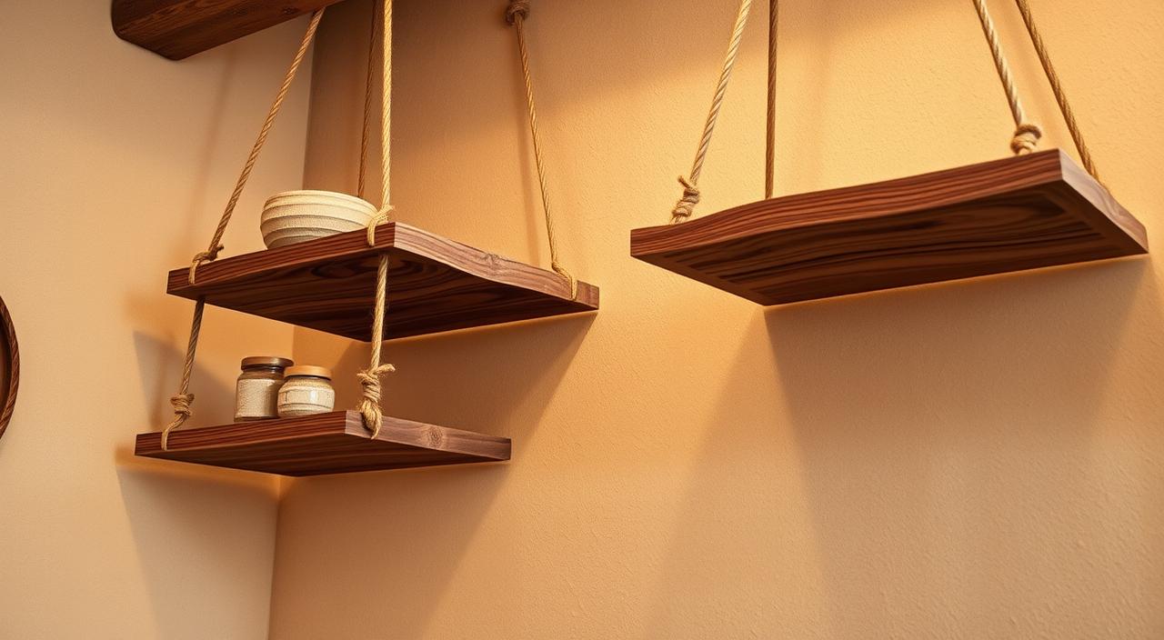 DIY: Criando Prateleiras Suspensas com Corda e Madeira